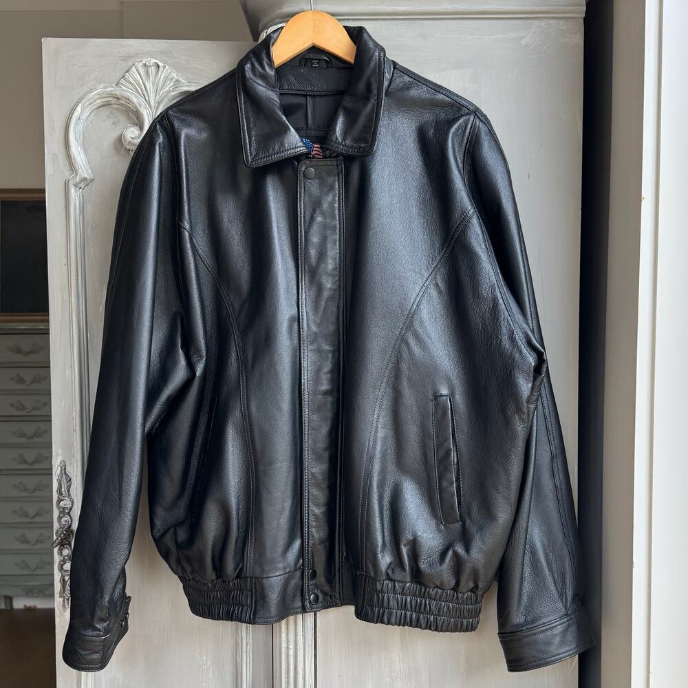 Vintage USA Leather Bomber Jacket Black Men's 2XL